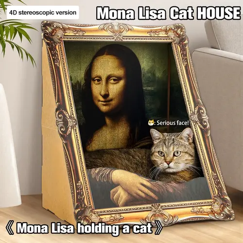 VAGASCAPE Mona Lisa Cardboard Cat Scratcher Bed 2026 - Arm Front Panel, Eco-Friendly Sustainable Card Pad, 50lb Capacity, Easy-to-Assemble, Box-Cut Refill Compatible, Repurpose Box Cut Design - Artistic Pet Furniture for Cats