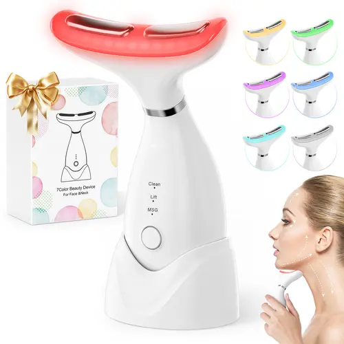Fisioterapia facial con luz roja mejorada de 7 colores, levantamiento y modelado, masajeador de cuello de belleza para el hogar, cuidado completo de la columna cervical eléctrica