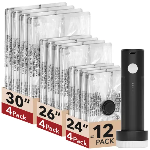 Multi-Size Travel Vacuum Sealed Storage Bags - 18-Combo Pack (4L/4M/4S) with Rechargeable Wireless Portable Electric Pump, PA+PE Fabric, Airtight, Water-Resistant Space Saver for Luggage, Clothing, Suitcase Organiser, Back to School Haul Essentials