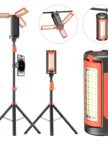 3-Head LED Camping Light - 10000mAh Power Bank, 67" Adjustable Detachable Tripod Stand, High Power Flashlights, Rechargeable Portable Work Light, Tools and Gadgets, Tech Gadgets, father's birthday gift, Gifts for Him, Emergency Use,campingess