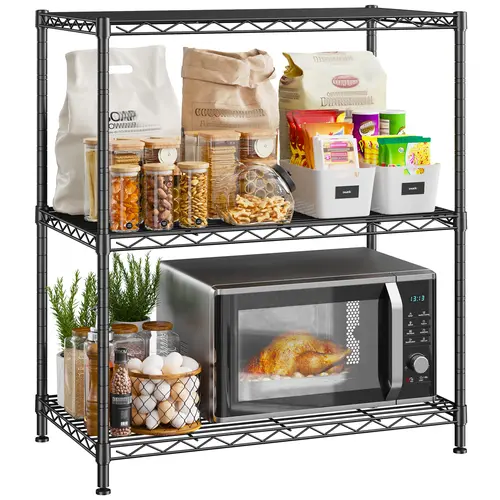 【Memorial Day】Raybee 3-Tier Adjustable Metal Wire Storage Shelves,Corner Shelf Storage Shelving Organizer Units for Kitchen & Garage,23.6''L×13.8''W×30''H,Standing Shelf Units, Snack rack