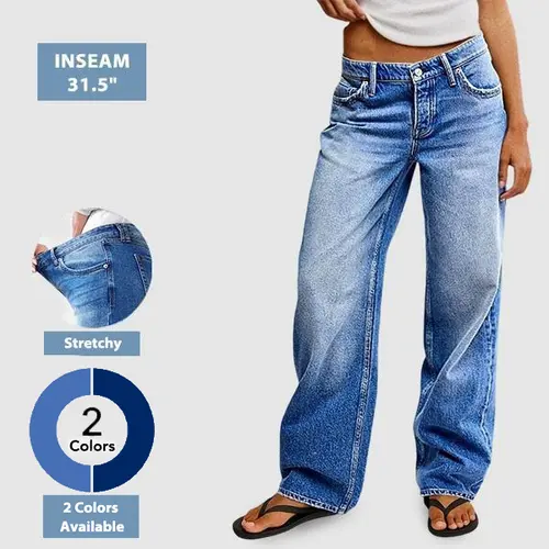Flamingals Wash Mid Waist Straight Leg Jeans