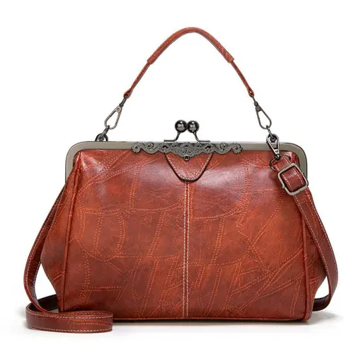 BIGWIG Women's Geometric Elegant PU Handbag - Convertible Shoulder-Carry All Crossbody, Commuter Purse, 2025 Chic Vintage Kiss Lock Large Capacity Bag, Ideal for Work/Daily Use, Perfect Gift for Girlfriends