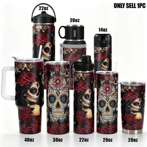 1pc, Gifts for Skull Lover 40oz Tumbler, Funny Dad Tumbler, Skull And Rose Funny Print 40oz, Insulated and Durable, Gift for Any Occasion: Birthdays, Holidays for Family, Friends, Insulated Travel Drinkware, Stainless Steel Drinkware, Insulated Cups