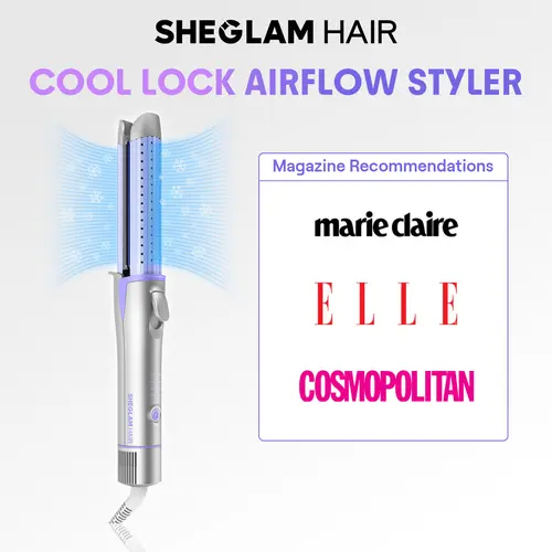 SHEGLAM HAIR Cool Lock Airflow Multistyler - 1in/25mm Plug-Powered Hair Curler & Straightener, 360° Cool Airflow, 4-Level Temps, Water-Based Ceramic Coating, Universal Voltage, Less Damage