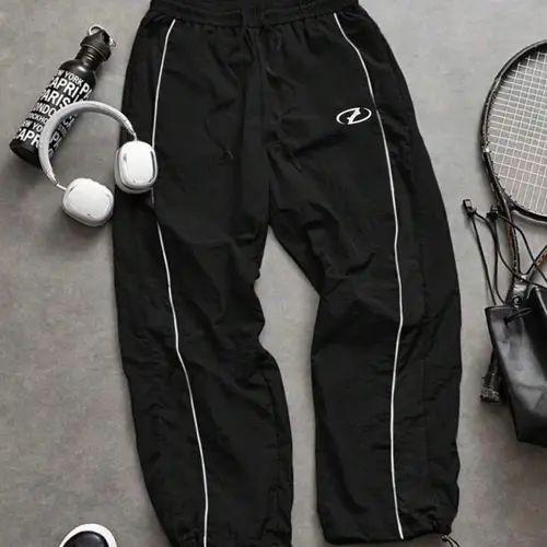 Men's Casual Sports Pants, Loose Fit, Elastic Cuff, Fashion Print, Athleisure Design, Lightweight Fabric, Perfect for Daily Wear, Athleisure Style Bottoms