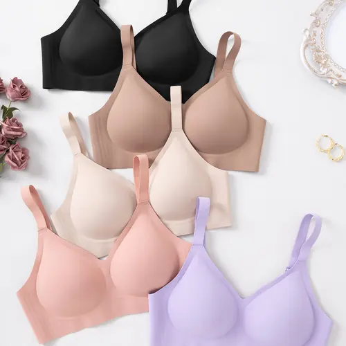 5/6 pack solid color seamless women's bras with adjustable shoulder straps and hook closure, wire-free support and gathering beautiful back, comfortable and breathable, skin-friendly soft, daily casual, jelly sexy lift lingerie, Soft Wireless Bralettes.
