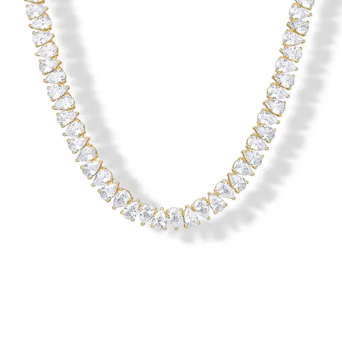 PAVOI 14K Gold Plated Pear Cubic Zirconia Tennis Necklace for Women – Tennis Chain Necklaces – Sizes 15" and 18"
