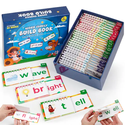 Phonics Flash Cards Word Family Build Book, 30 Rhyme Flip Books Word Family ABC Vocabulary Flashcards Set for Kindergarten Sight Words Learn to Read Phonics Flash Cards Activity Games Rhyming Reading Toys for Kids Toddlers Ages 3-8 Years Old