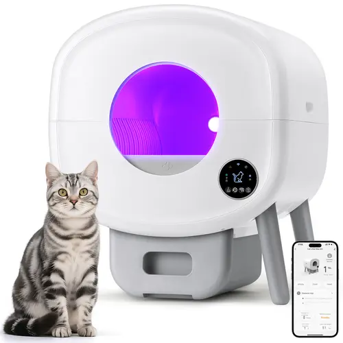 Self Cleaning Litter Box,Large Capacity Automatic Cat Litter Box Self Cleaning for Multiple Cats with App Control and Safety Protection,2 Roll Litter Bags,White#Summervibes #petLovers