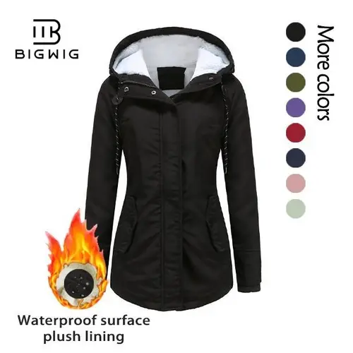 BIGWIG Women's Long-Sleeve Winter Warm Oversized Hooded Quilted Parka - Thickened Waterproof Fleece-Lined Double-Layered Windbreaker for School, Friends Gatherings, Shopping Jackets