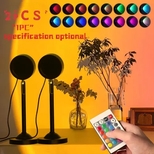 Sunset LED Night Light Projector with Remote, Adjustable Brightness, 16 Colors Rainbow Projection, USB Powered, Perfect for Bedroom & Living Room Decor, RGB Atmosphere Lamp, Led Mood Lighting, Sunset Lamps