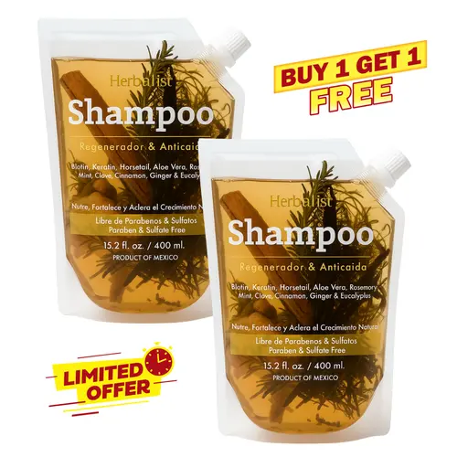 [Buy 1 Get 1 Free] Herbalista Viral Herbal Shampoo 400ml (15.2 fl oz) - Volumizing, Hydrating Anti Hair Loss Hair Growth All Natural Shampoo with Real Rosemary, Cinnamon, Anise, Clove, Aloe, Ginger, Eucalyptus - 100% Natural Handcrafted Haircare, Volumizi