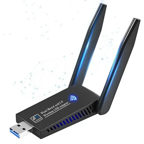1300Mbps USB Wireless Adapter Dongle With Double Antenna, Dual Band Wifi 5GHz/2.4GHz High Gain Adapter for PC, Support Windows 11/10/8/7/Vista/XP, USB Wifi Adapter for Desktop PC