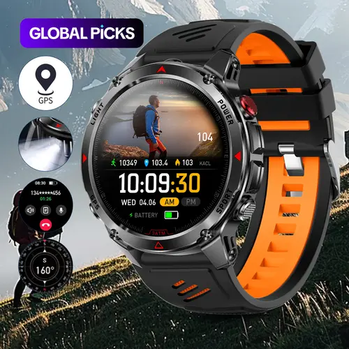 GPS Outdoor Sports Smartwatch, Fitness Tracker with Wireless Calling, 100+ Sports Modes, Calorie Counter, Weather Alerts & LED Compass, Gift for Men and Women, Multifunctional Smart Watch #GLOBAL PICKS