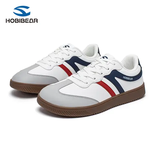 HOBIBEAR Women's Low Top Ankle PU Leather Casual Sneakers - Unisex Sizing, Basic Synthetics, Spring/Autumn Wide Toe, Lightweight Soft Sole, White Sport Shoes, Casual Tennis Style for Daily Walks, Tennis Walking Shoes