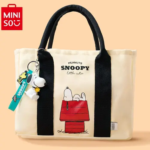 Miniso Snoopy Summer Adventure Polyester Tote Purse for Women - Chic Creamy White College Style, Spacious Handbags Simply Tote, Back to School Haul Essential, Ideal Gifts for Women, Everyday Use, College Style Tote