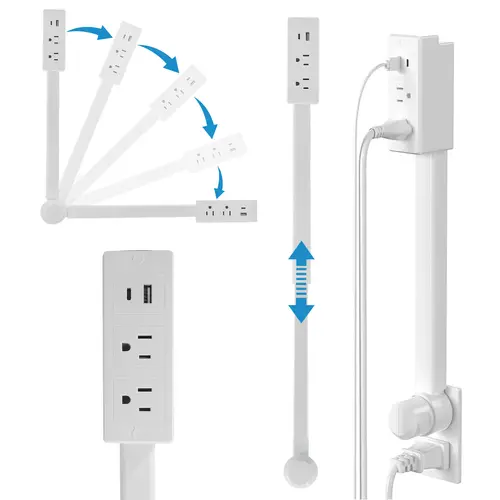 Electrical Outlet Extender Stick - Power Socket Expander,Extendable Outlet for Hard to Reach Places,Features USB-A,USB-C,2 AC Outlets,Rotates 180°,Use Behind Couches,Nightstands,Desks,More