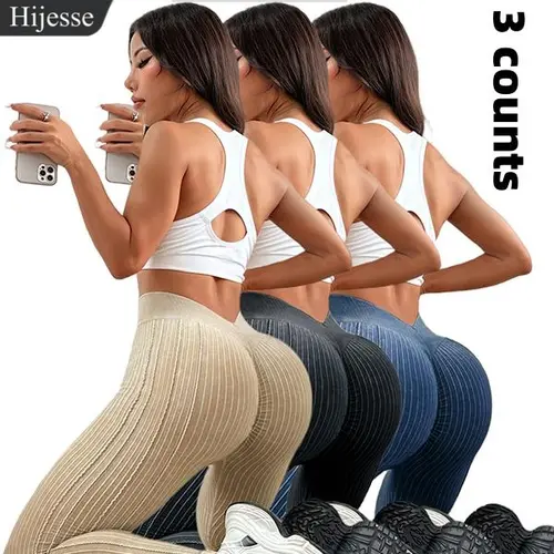 Hijesse Sporty Women's Solid Color Jacquard Ruched V-waist Sports Leggings for Yoga Gym Workout Running Casual Skinny Pants for All Seasons Gym Clothing Legging Fitness Yoga Training Pants Fitness Summer Bottoms