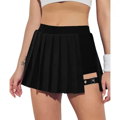 Women's High-Waisted Pleated A-Line Mini Skorts - Adjustable Buckle, Pocket, Athletic with Shorts Skirts, Multi-Size, Built for Tennis, Golf, School, Uniform Skirts