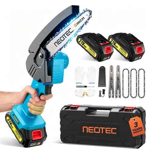 【toolupgrade】NEOTEC Mini Chainsaw Cordless 6-inch,  Handheld Electric Chain saw with Battery for Tree Trimming Wood Cutting, Lightweight Design ,Ideal for Homeowners,Gardeners,Women,and DIY Enthusiasts