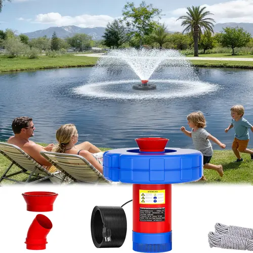 BOFEKTE 15000 GPH Floating Fountain Aerator with Submersible Pump - 110V 750W (1hp), Auto Operation, 2 Nozzles: V/Linear, 100ft Cord, 18" Shallow Use, Stainless Steel, Easy Install for Outdoor Ponds