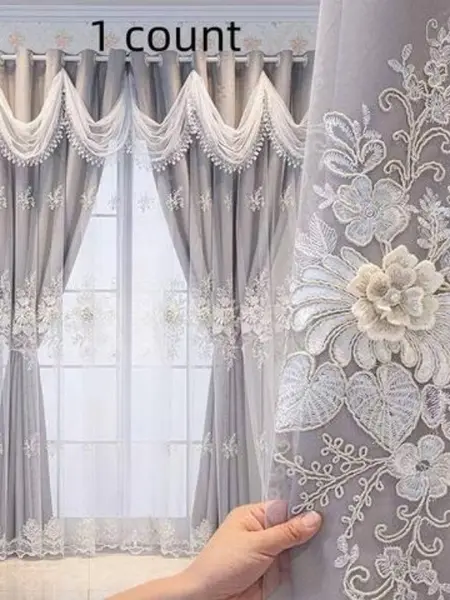French Luxury Double Layer Ruffled Sheer Curtain, Bedroom Curtains, Window Curtain, Upgrade Curtain, Window Drapes, Home Decoration Curtain, Backing, Light Blocking, Princess Style, Bedroom & Living Room Decor, Home Decorative Curtain