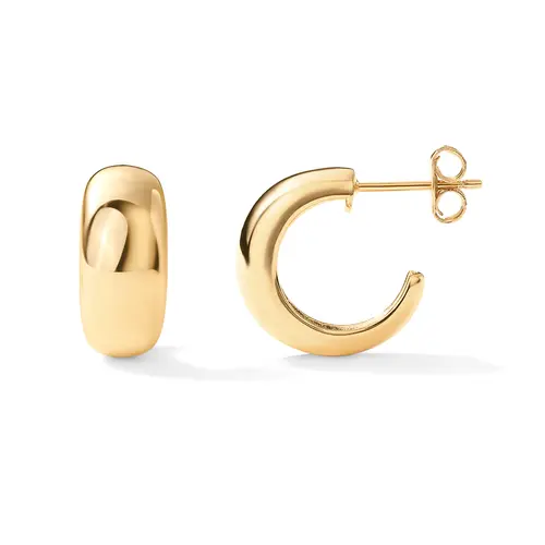 PAVOI 14K Gold Plated 925 Sterling Silver Posts Thick Dome Huggie Earrings for Women - Small Wide Round Hoop Earrings