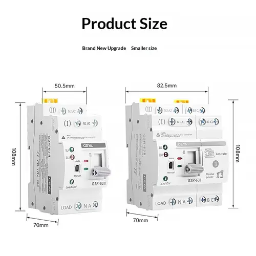 Mini ATS AC Automatic/Manual Transfer Switch Millisecond Switching 2P 4P 63A 110V, ATS Manual Transfer for Uninterruptible Power Supply Home, Dual Auto Power Electrical Selector Switch DIN Rail Mount(G2R 2P 4P 63A AC110V)