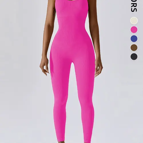 Women's Tight-Fitting Backless Sporty Jumpsuit, Outdoor Fitness & Casual Wear, Workout Jumpsuit, Shaping Jumpsuit, Waist Slimming Effect, Sleeveless Design, All-Season Comfortable Fit, Tummy Control Jumpsuit