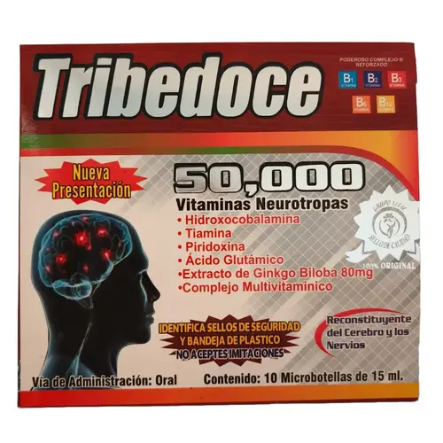 Tribedoce Multivitaminico TRIBEDOCE 50,000 Healthcare Fitness Supplement Edible Dietary Bathroom Oral Administration 10 Microbotellas de 15 ml with Hydroxocobalamin and Glutamic Acid