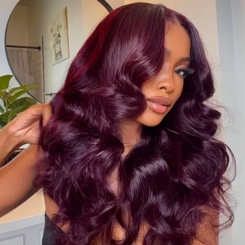 UNice Female Glueless Human Hair Wig - 13x4/7x5 Lace Closure, Black Cherry Loose Wave, Drawstring, Adjustable Strap, Natural Lace Line, Beginner Easy Ready-to-Wear Wig