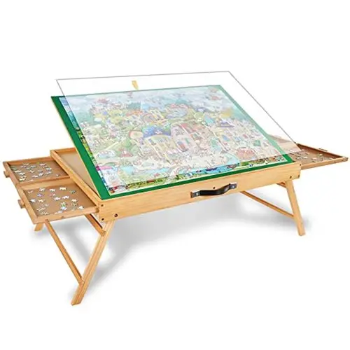 ALL4JIG 2000PCS Portable Puzzle Table with Legs, Adjustable Jigsaw Wooden Puzzle Board with 4 Drawers & Cover , 3-Tilting-Angle Jigsaw Puzzle Table for Adults and Mother’s Day Gift saw Puzzle Table for Adults and Mother’s Day Gift