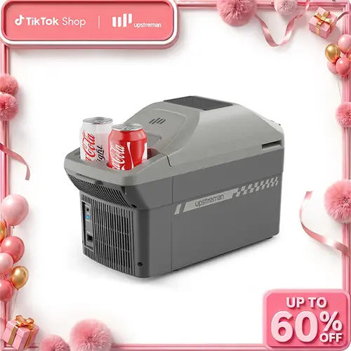 Upstreman 10QT Polypropylene Portable Cooler-Warmer Mini Fridge (6.6lb), 12V Adapter, Dual Cooling/Heating, Shoulder Strap & Go Carry, Carry Handle Unit for Camping Trunk, Compact Household Accessory (AR09), Carry Handle Refrigerators