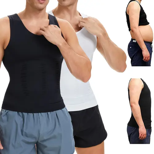 Men's Compression Shapewear Tank Top, 1/2/3/4 Pack V-Neck Cut Mesh Underwear - Breathable, Lightweight, Soft, Stretchy Apparel for Gym, Casual Use