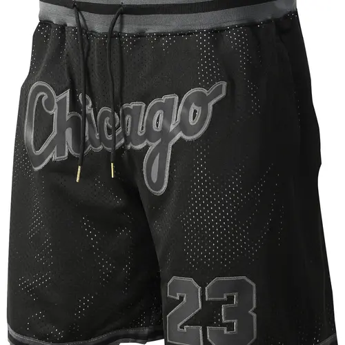 Men's 23 Black Vintage Embroidered Zipper Basketball Shorts, Activewear Shorts, Workout Shorts, Sporty Shorts, Casual Fitted Athletic Fitness Shorts for Spring & Fall, Moderate Fabric Thickness