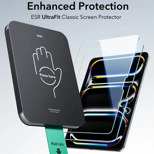 ESR 2 Pack Screen Protector for iPad Air11/13 inch 2026&iPad Pro 11/13 inch 2025/2024 | 9H Tempered Glass Film | with UltraFit Tray | Apple Pencil Support | Scratch Resistant | HD Clarity | Bubble Free