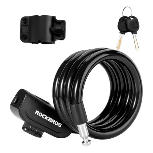 ROCKBROS 3 ft Fixed Length Portable Bike Lock, Lightweight Coiled Cable Bike Accessory with Holder, Secure Mounting Bracket for Cycling