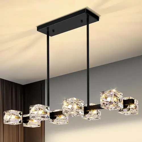 Black Chandeliers for Dining Room, Modern Crystal Pendant Lights Fixture with Cube Shade, 8-Lights Farmhouse Hanging Dining Light Fixtures Over Table for Kitchen Island, Living Room, Bedroom (G9 Base),campingessentials,outdoorfurnitureset,campinggear