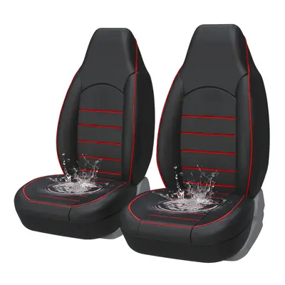 AUTOYOUTH 2PCS PU Leather High Back Front Car Seat Covers, Waterproof Anti-Slip Car Seat Protectors, Airbag Compatible, Easy to Install, Universal for Jeep Toyota SUVs Vans Trucks, Black Red Blue Gray Automotive Interior Accessories, Car Accessories