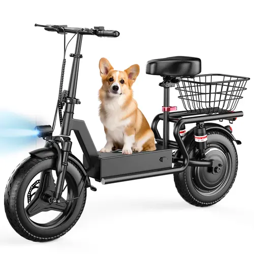 Pikabike GT10 Electric Scooter Adults, 1200W Peak Motor, 48V 20Ah battery，20-40 Miles of Range Scooter with Seat, 25MPH Top Speed, Foldable Escooter with Rear Box/Basket for Pets and Cargo, Dual Suspension for Commuting