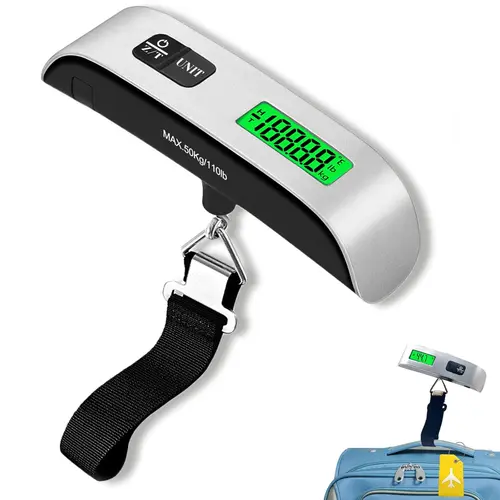 Backlit Electronic Portable Hanging Luggage Scale with Hook, 110 lbs/50 kg Capacity with Temperature Measurement Function, Travel Essentials for Suitcase Weight CheckPrevents luggage from exceeding weight limits, suitable for daily use