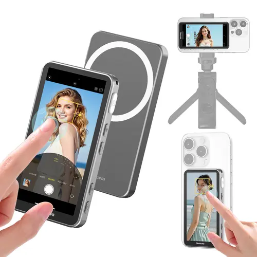 Newmowa Touchscreen Phone Vlog Selfie Monitor Screen - ONLY for iPhone, Magnetic Wireless Back Camera Selfie Monitor with Focus Adjustment, Support 1080P for iPhone11/12/13/14, 4K 30fps Recording for iPhone 15/16/17, TikTok YouTube Instagram tiktokshopbac