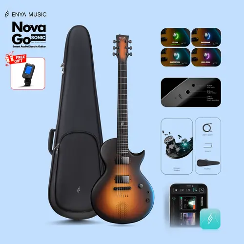 Enya Nova Go Sonic Smart Electric Guitar, Carbon Fiber Guitar with 10W Wireless Speaker, Onboard Presets, All-in-One Portable Rig for Street Performers & Home Studios #backtoschool
