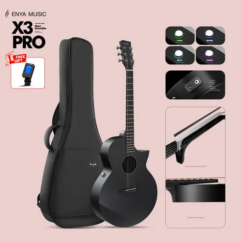 Enya X3 PRO/X3 PRO MINI Carbon Fiber Acoustic-Electric Guitar, 36in 3/4 Size Affordable Adult Travel Guitar with Built-In Reverb+Chorus+Wah Effects, Wireless Speaker, Elevated Neck Boost, Adjusting Wrench, Gig Bag & Cables for Stage Performance