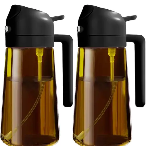 2-Count 2-in-1 Brown*2 Oil Sprayer for Cooking Use, 16oz/470ml Glass Body Oil Dispenser Bottle, Kitchen Utensils & Accessories for BBQ with Stickers, Kitchen Accessories, Oil Mister Spray Bottle For Cooking, Spray Type Oil Dispensers
