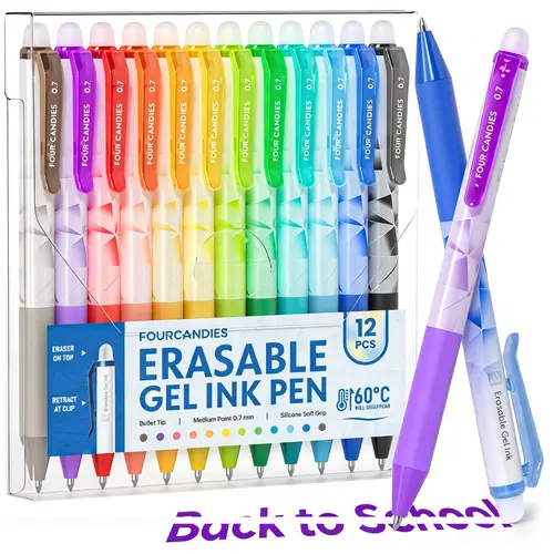 【Buy 1 Get Gift】Four Candies Girly Erasable Gel Pens,Retractable 0.7mm Medium Point with Eraser,Smooth Writing & Superior Ink,Perfect for Journaling,Planner & Drawing,Holiday Gift Ready, fun desk supplies back to school shopping Colorful Markers