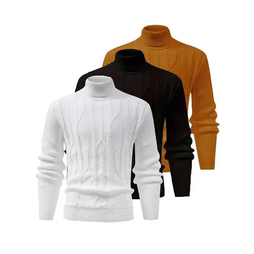 Men's winter long sleeved high neck knitted warm solid color base sweater for autumn and winter, trendy and versatile high street clothes for men