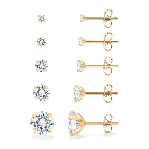 PAVOI 14K Gold Plated Five Pairs Stainless Steel Stud Earrings Set for Women - Hypoallergenic 5 Earrings Pack - Premium Cubic Zirconia Studs