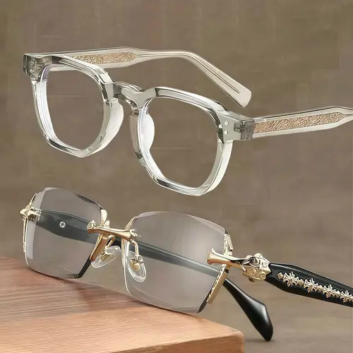 EUNOIALENS Unisex Retro Rimless Shades 2-Pack - Rectangle Metallic Frameless Glasses with Diamond Edges, UV Protection, Anti-Fatigue Blue Light Blocking, Non-Prescription Adult Eyewear for Computer, Gaming & Everyday Wear